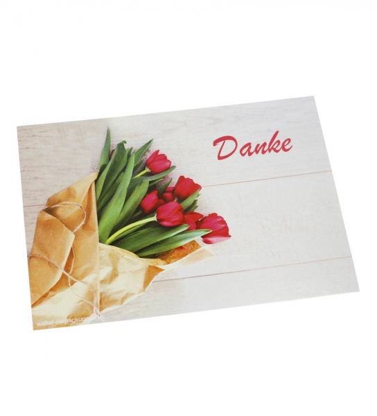 Karte DANKE mit Tulpenmotiv für Postkarten-Pralinenschachtel